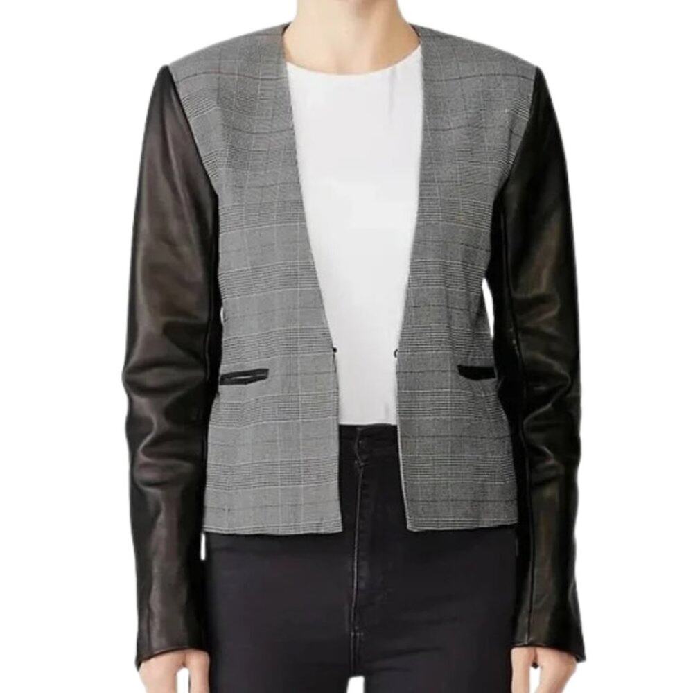 Veda Leather Sleeve Smoke Jacket Size XL